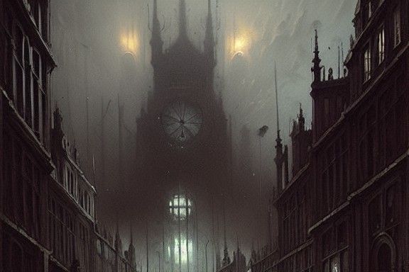 Gothic Horror Cityscape in Gustave Doré Style