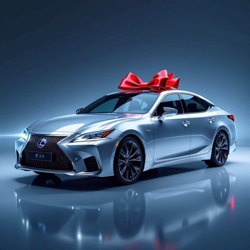 Transparent Glass Lexus with Red Bow in Futuristic Style