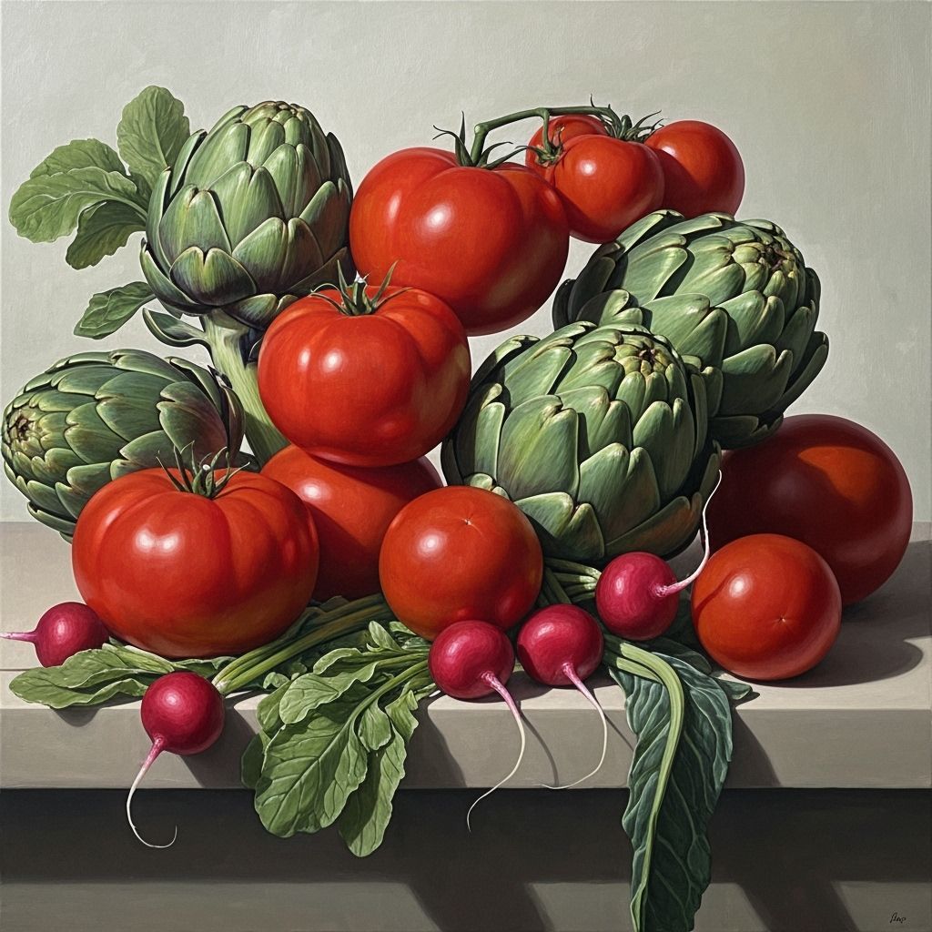 Vibrant Still Life with Tomatoes and Artichokes