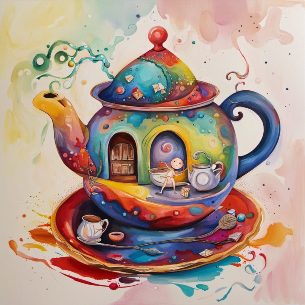Whimsical Pixie Playground in Colorful Teapot