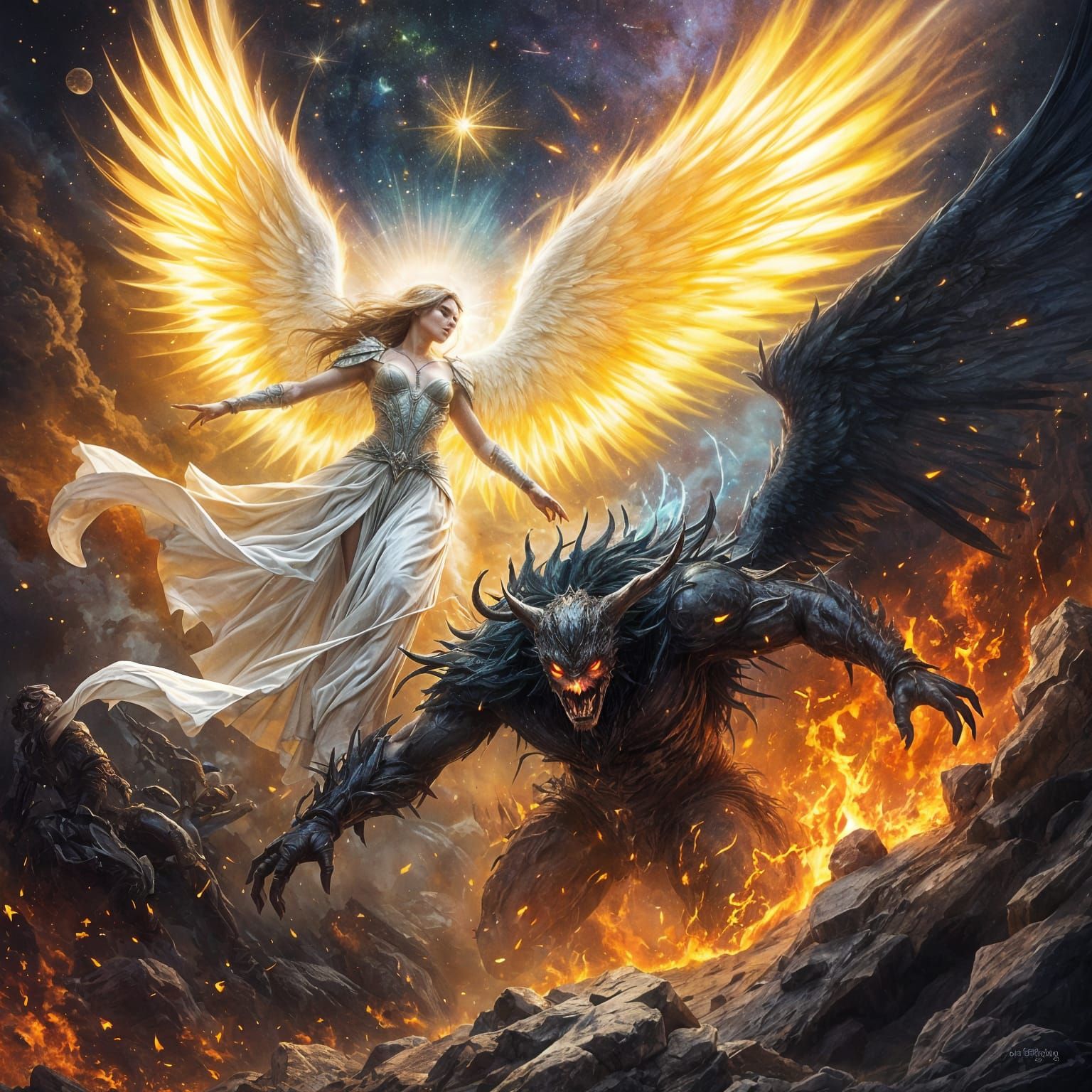 Angel and Demon Clash in Epic Fantasy Battle