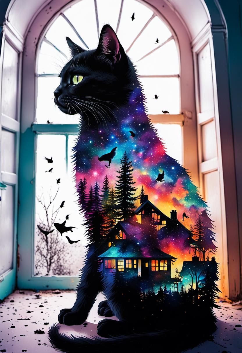 Galactic Kitten in Silhouette Art Illustration