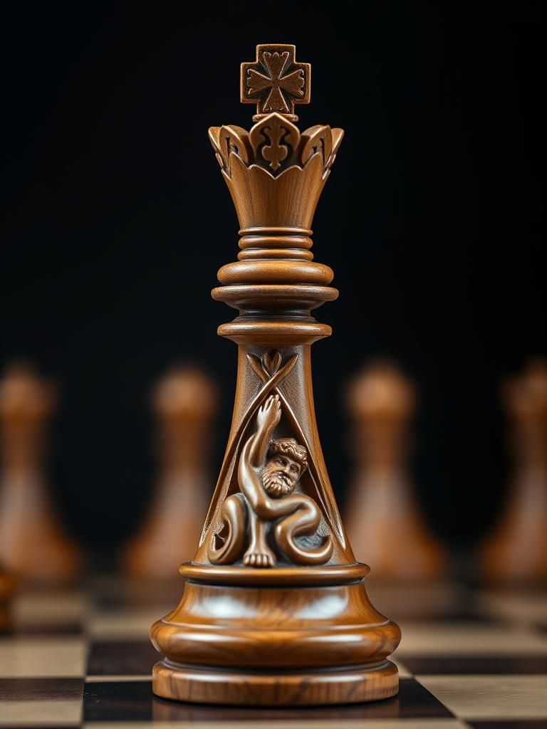 Ornate Wooden Chess Queen Close-Up Photographic Study
