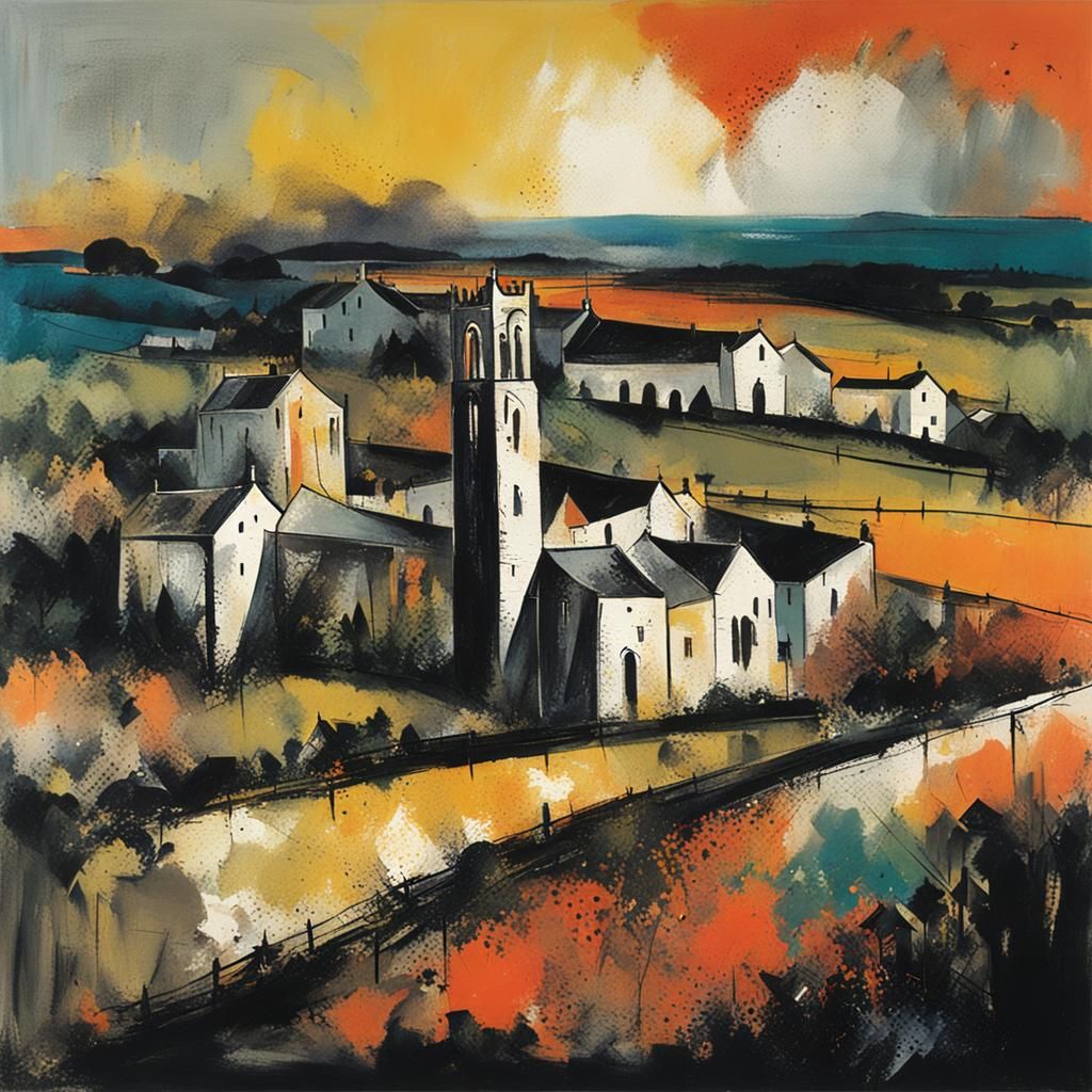 Dramatic Landscape in Abstract Expressionist Style