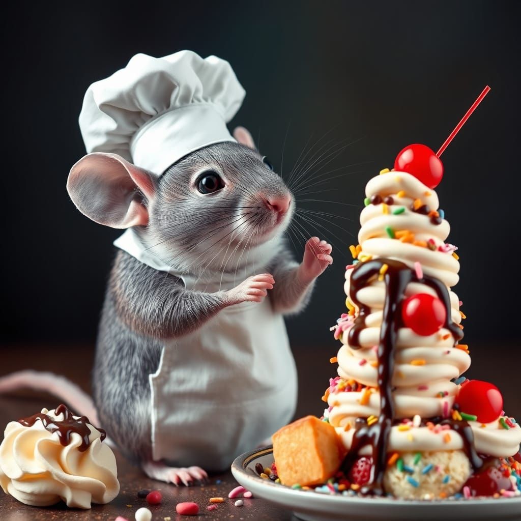 Mouse Chef Creates Towering Ice Cream Sundae