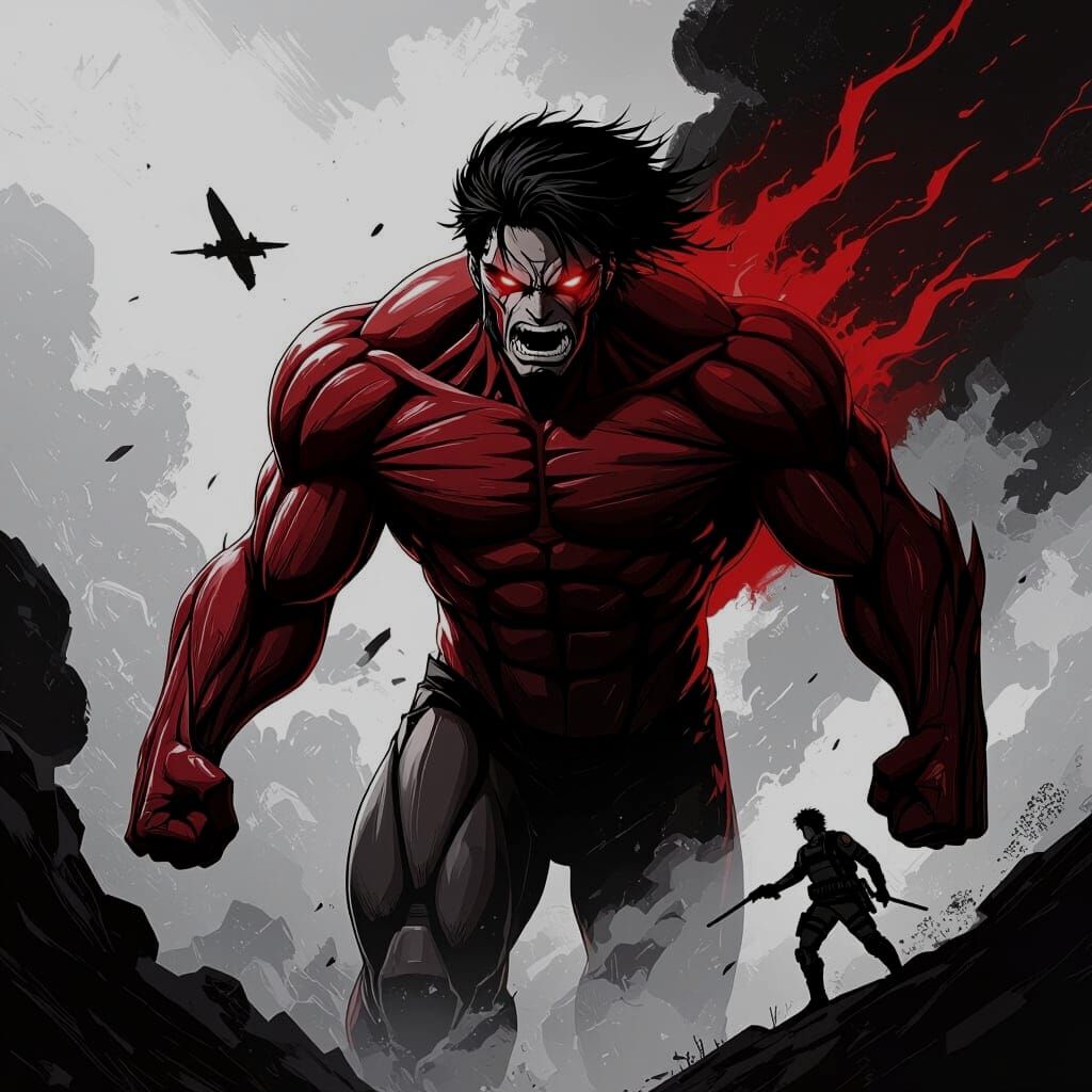 Eren's Titan Form in Striking Red Hue