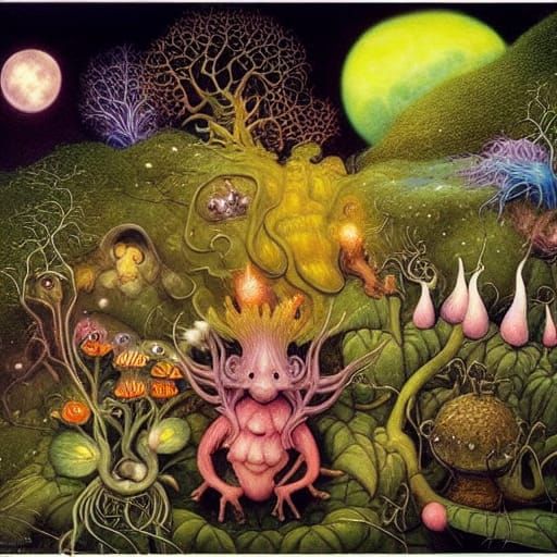 Glowing Fungi and Banana Slugs in Fantasy Forest