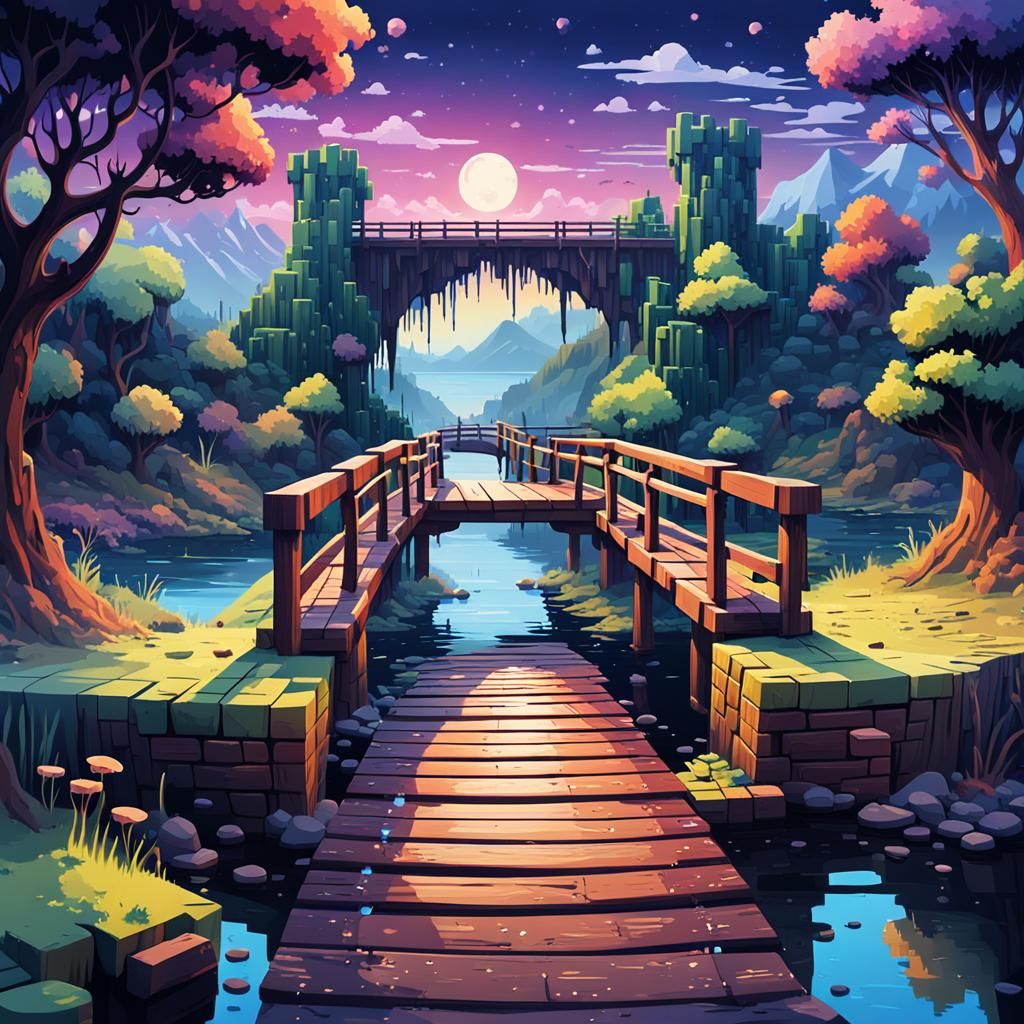 Cozy Pixel Art Bridge at Twilight