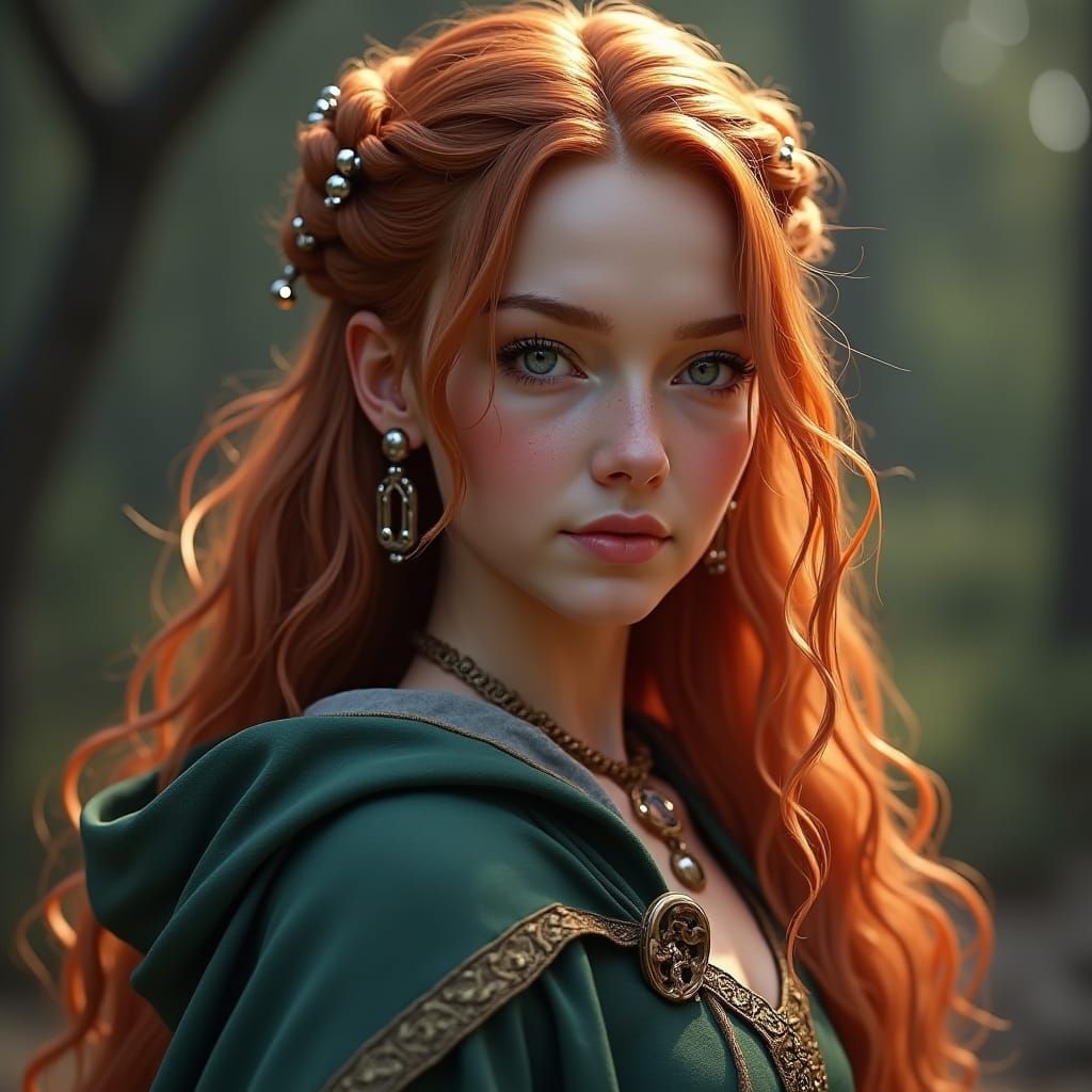 Silver Beads In Red Hair