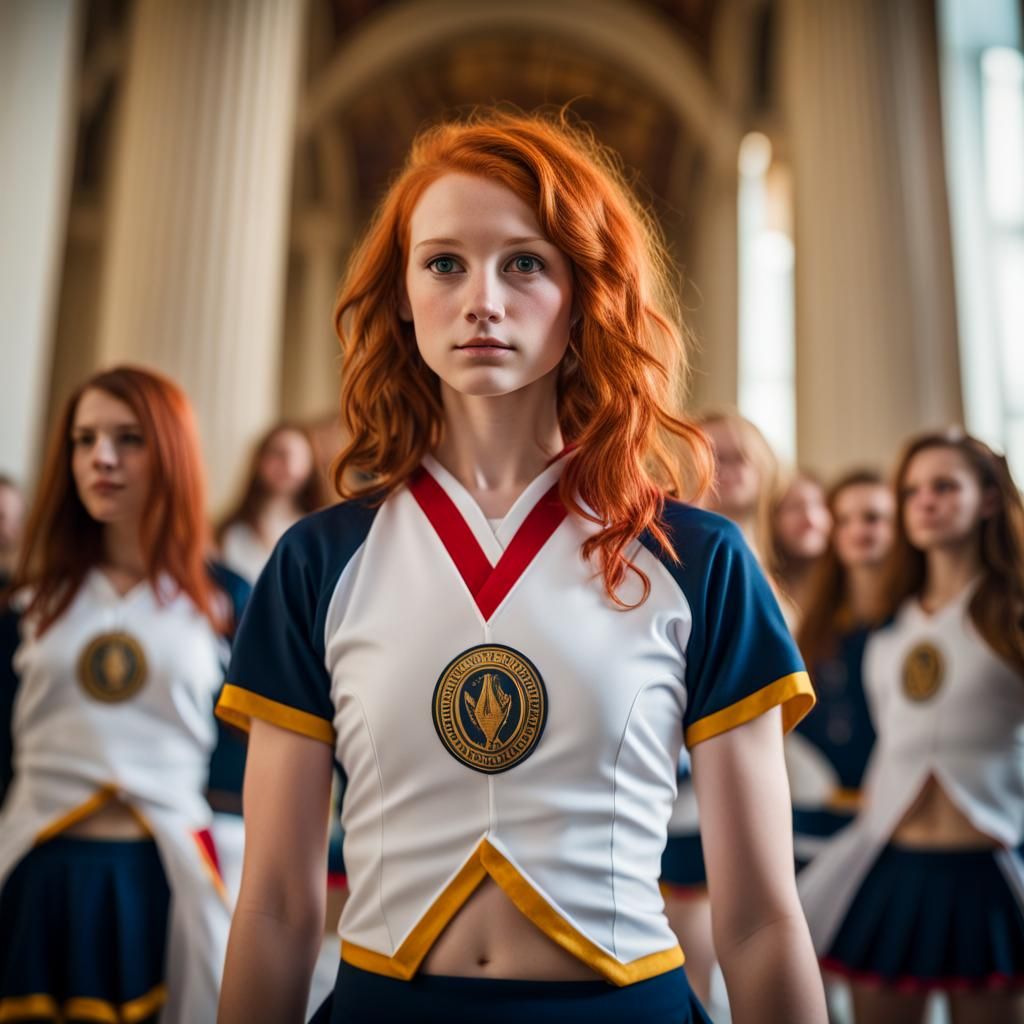 Redhead Cheerleader in School of Athens Photo