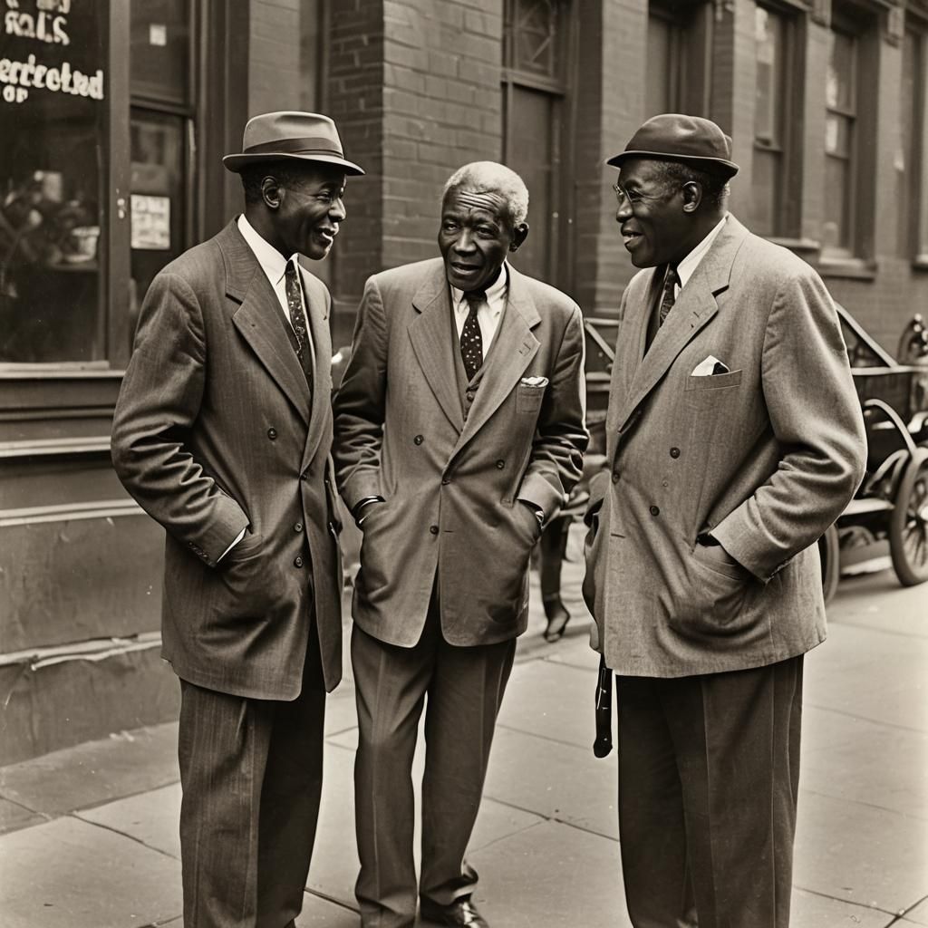 Vintage Harlem Street Scene with Two Elderly African America...