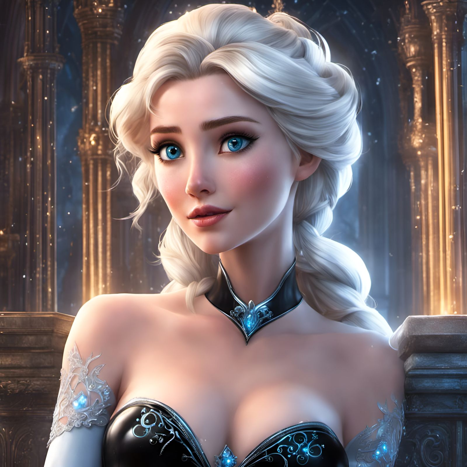 Elsa Builds Ice Castle in Latex Outfit, Hyperdetailed Painti...