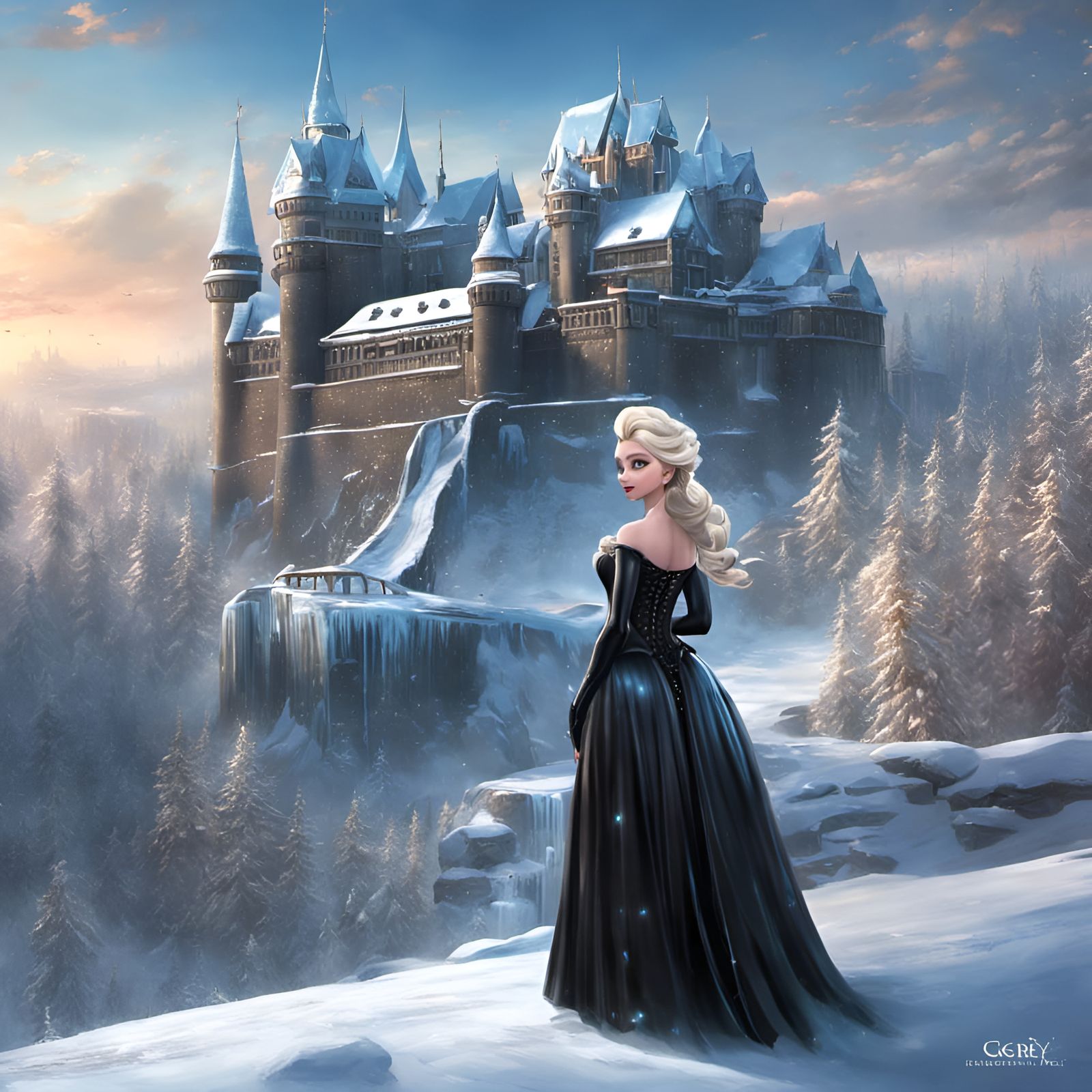 Elsa Builds an Ice Castle in Latex Outfit
