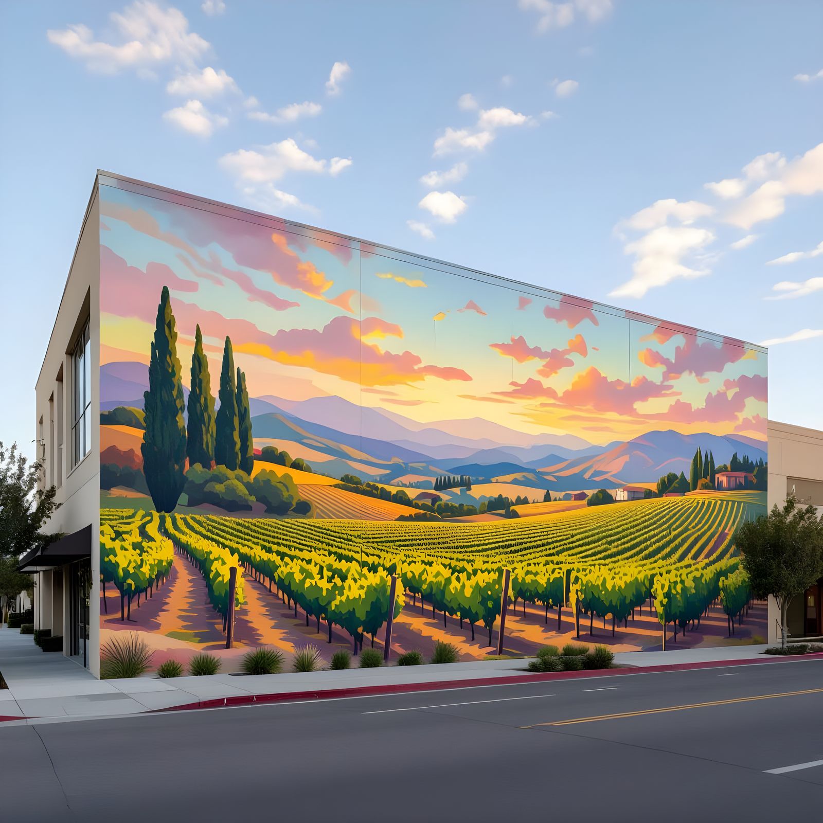 California Wine Country Mural: Airbrush Art Landscape