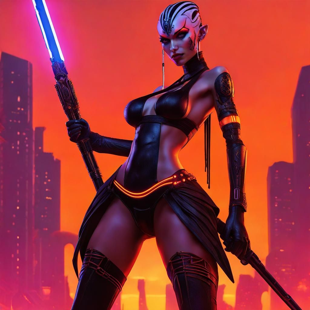 Darth Talon twi'lek in an ornate black bikini, with highly d...