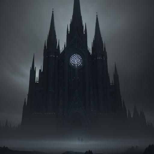 Mystical Gothic Church Amidst Swirling Fog