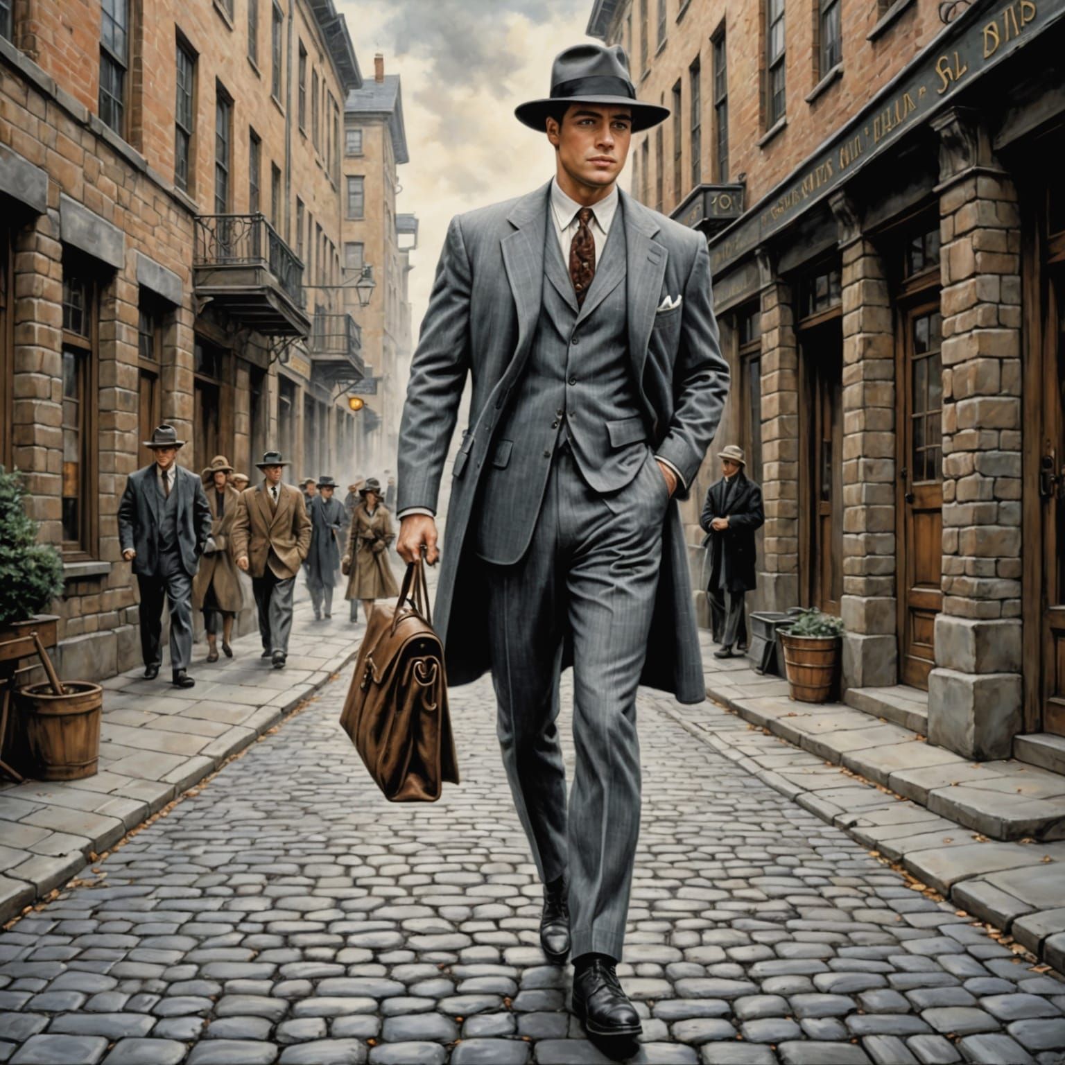 Handsome Man in 1950s Suit as Oil Painting