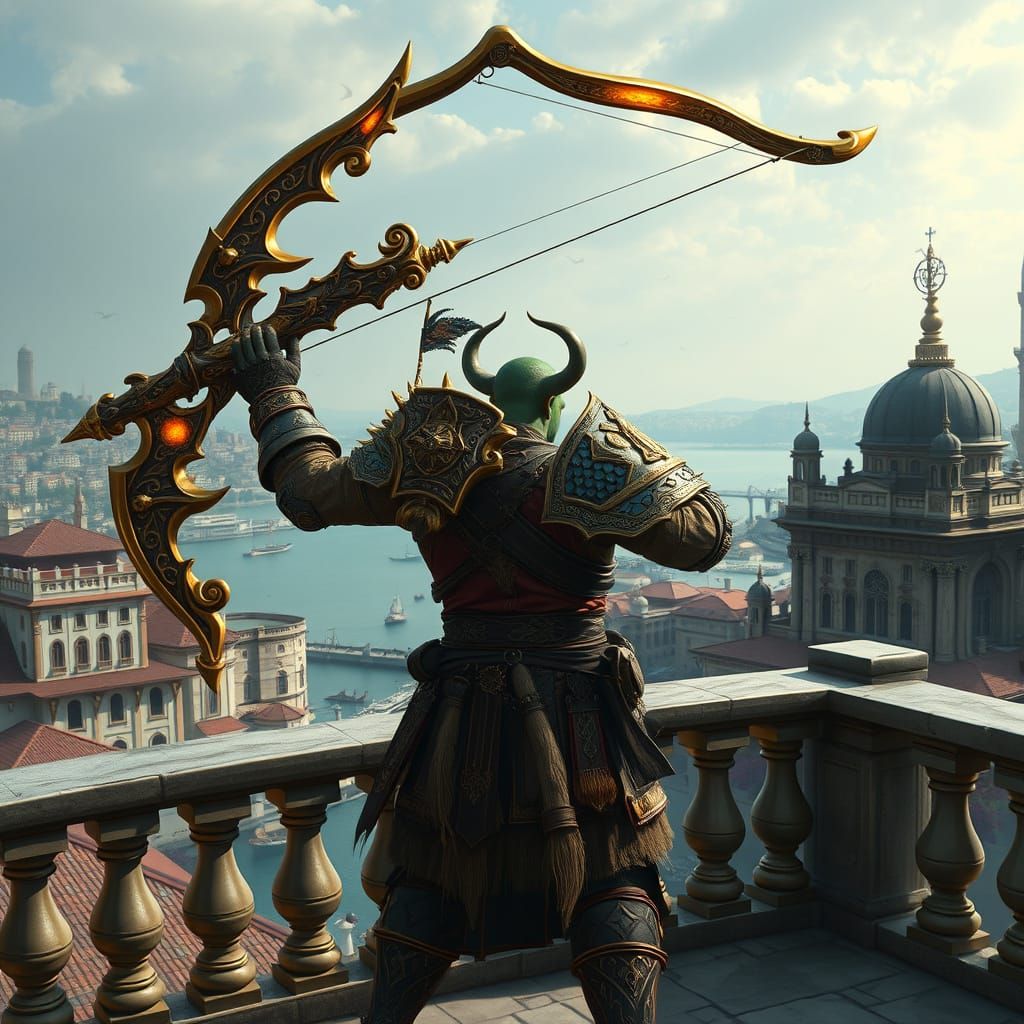 Orc Hunter in Ottoman Armor on Topkapi Palace Terrace