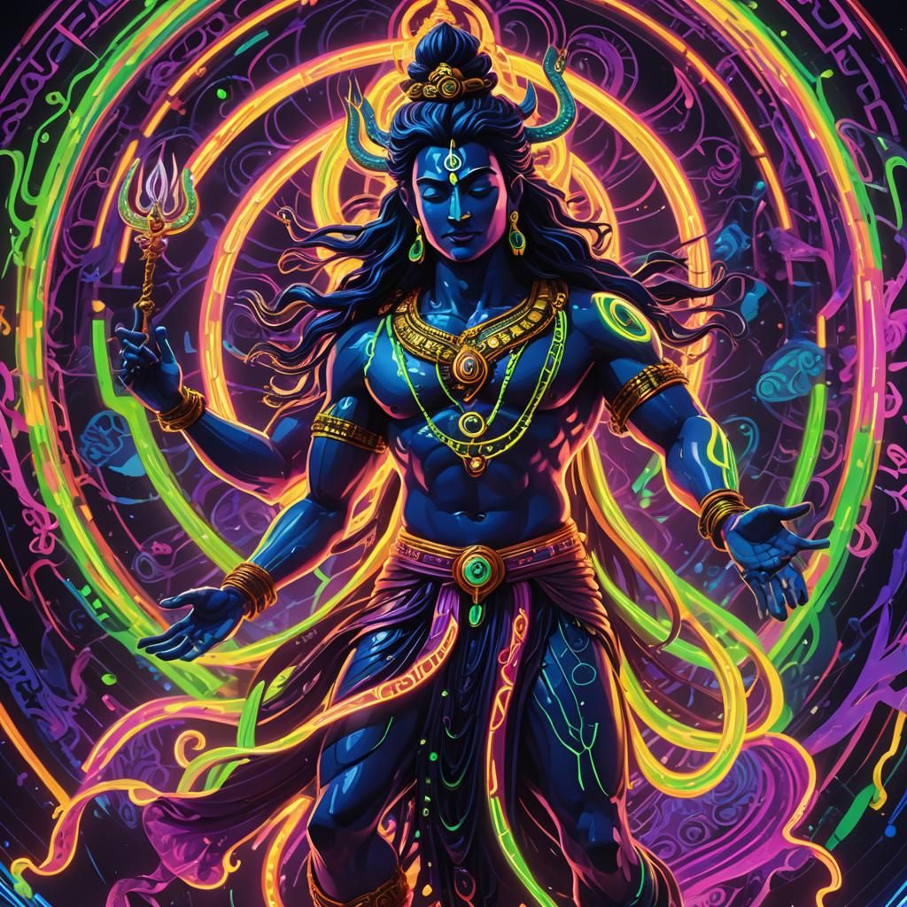 Neon Art: Dancing Shiva in Colorful Lights