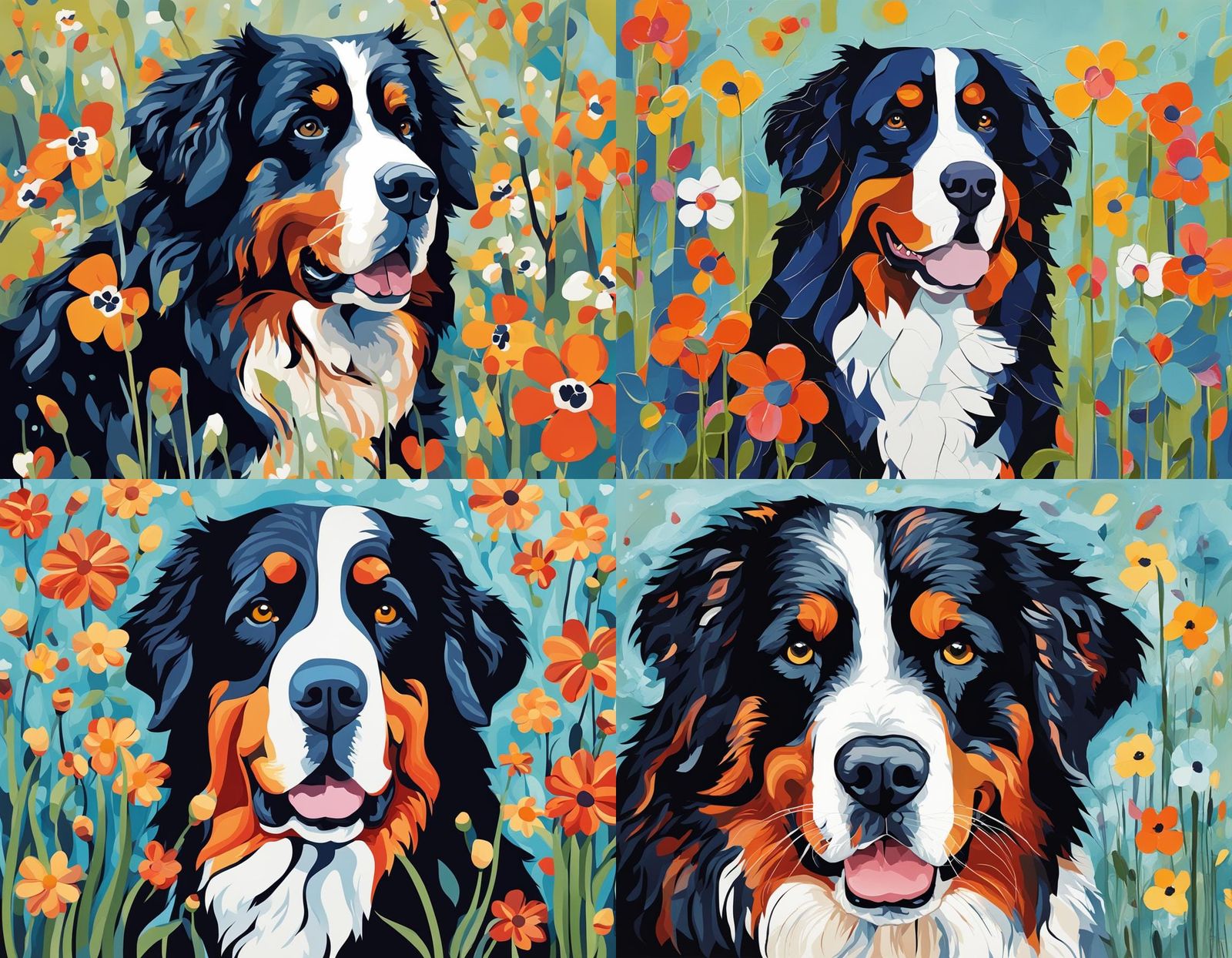 Bernese Mountain Dog in Spring Abstract Art