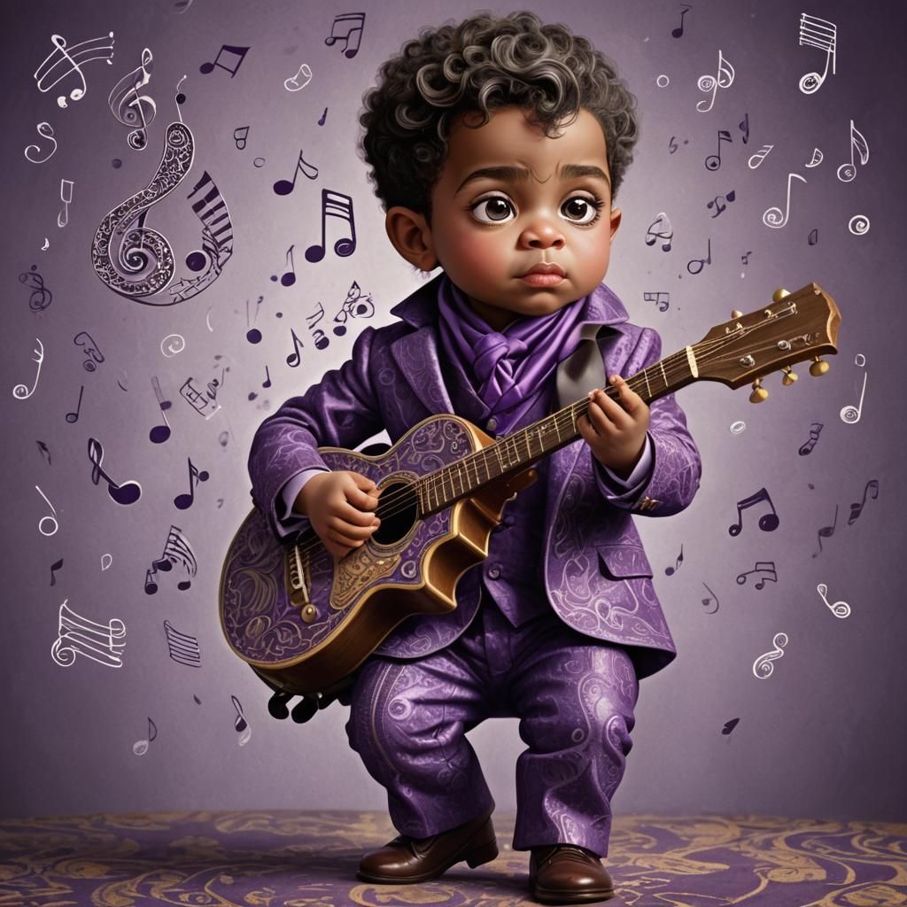 Hyperrealistic Baby Prince Playing Guitar