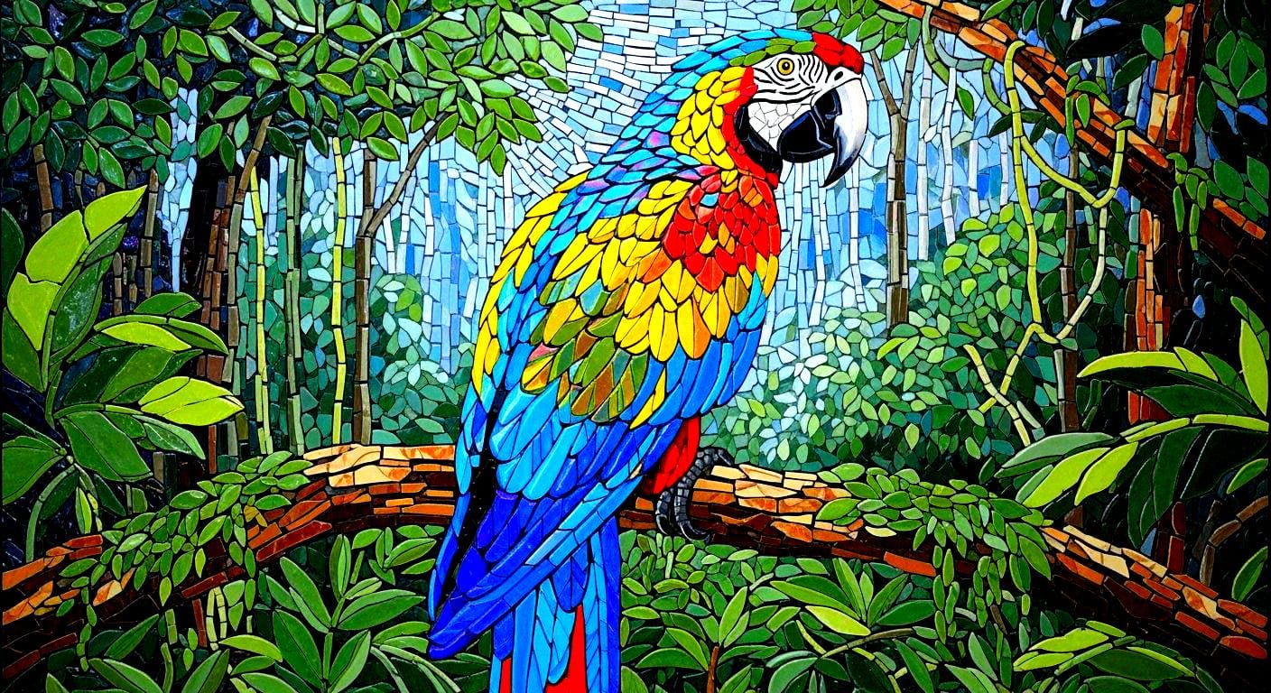 Colorful Ceramic Parrot in Amazon Jungle