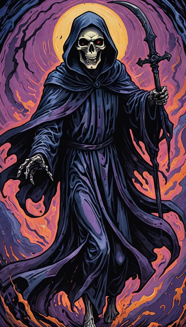 Grim Reaper Leaps from Death Tarot Card