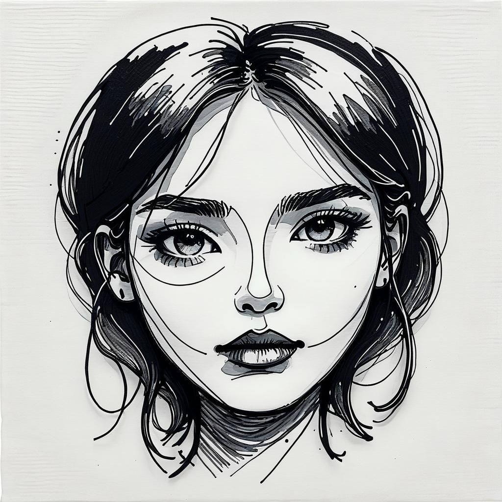 Minimalist Doodle of a Face on Canvas