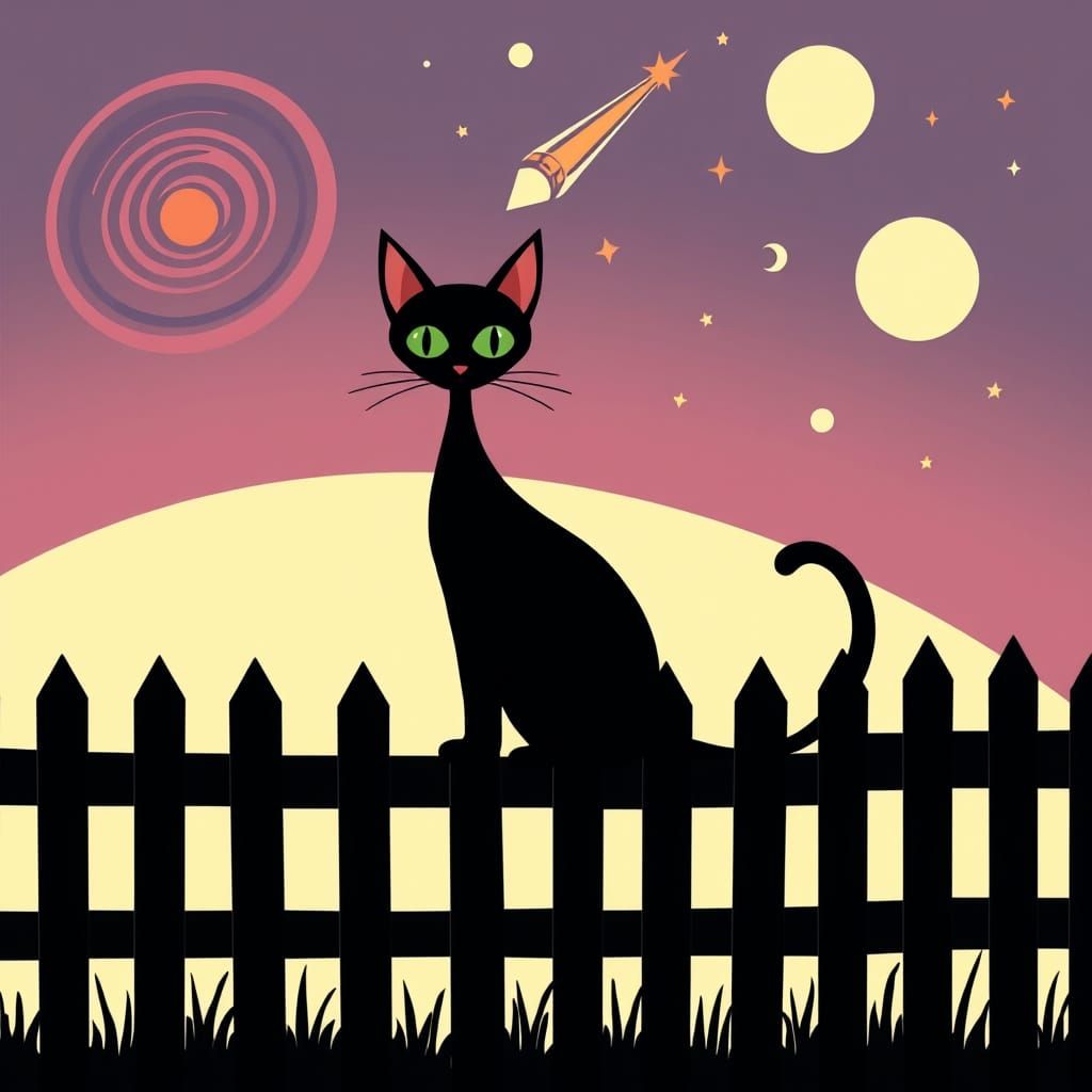 Atomic Cat in Cosmic Night Sky