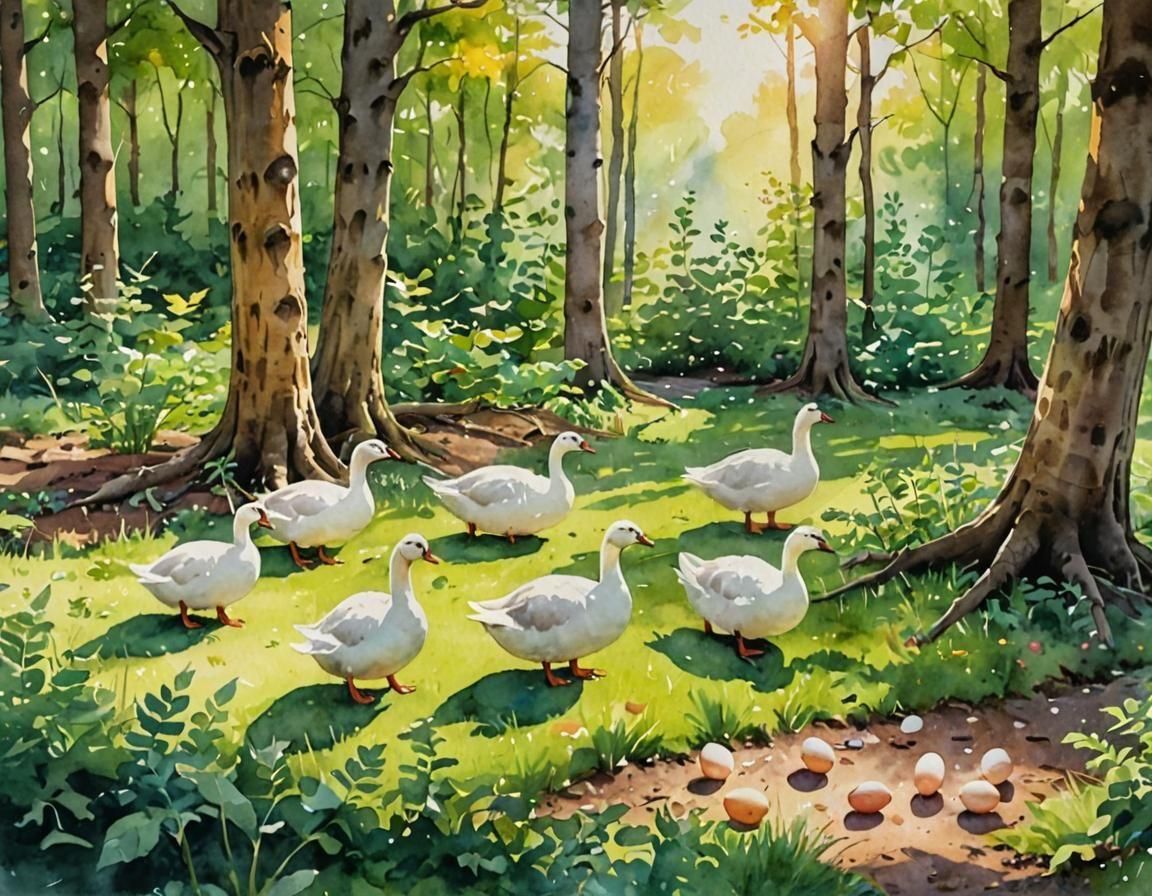Six Geese A-Laying in a Misty Landscape