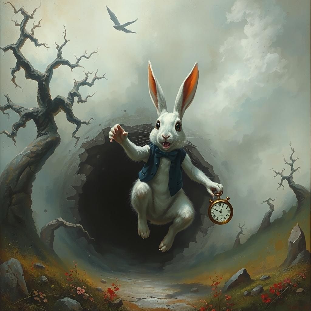 Alice's Terrified Rabbit in Impressionist Style
