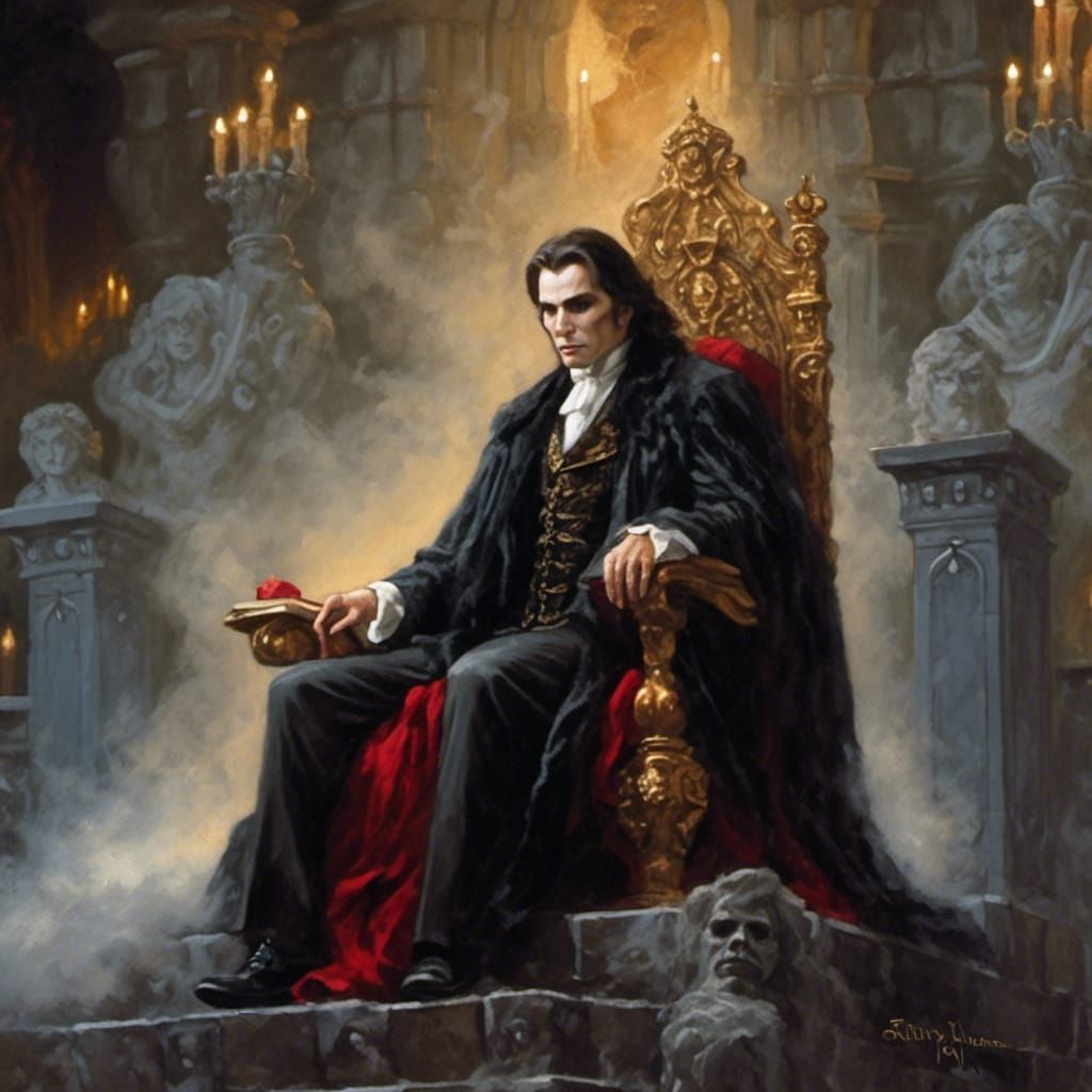 Vampire Lord in Castle, Ethereal Thomas Kinkade Style