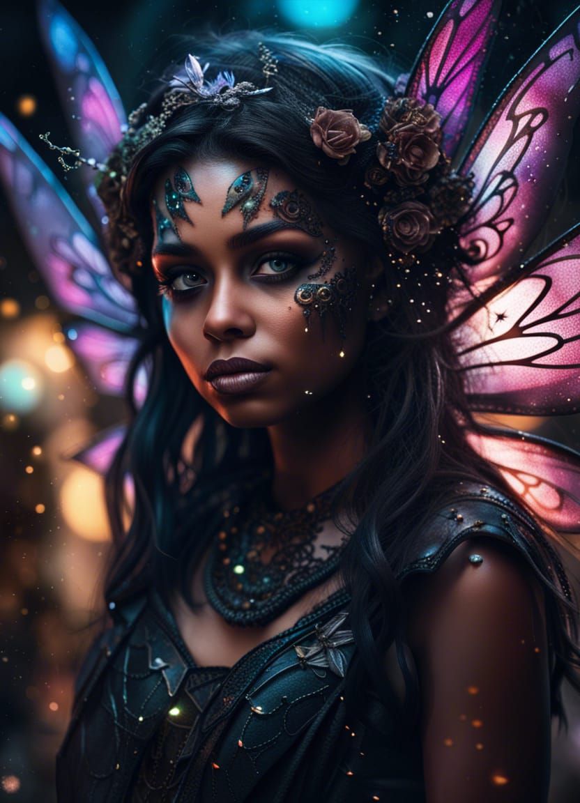 Cosmic Gothic Fairy Portrait in Graffiti Art Style