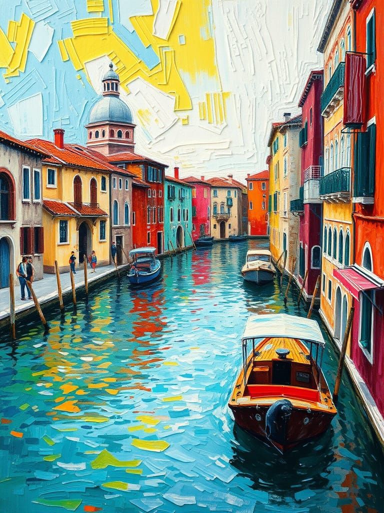 Vibrant Venice, Italy in Expressionist Oil Painting Style