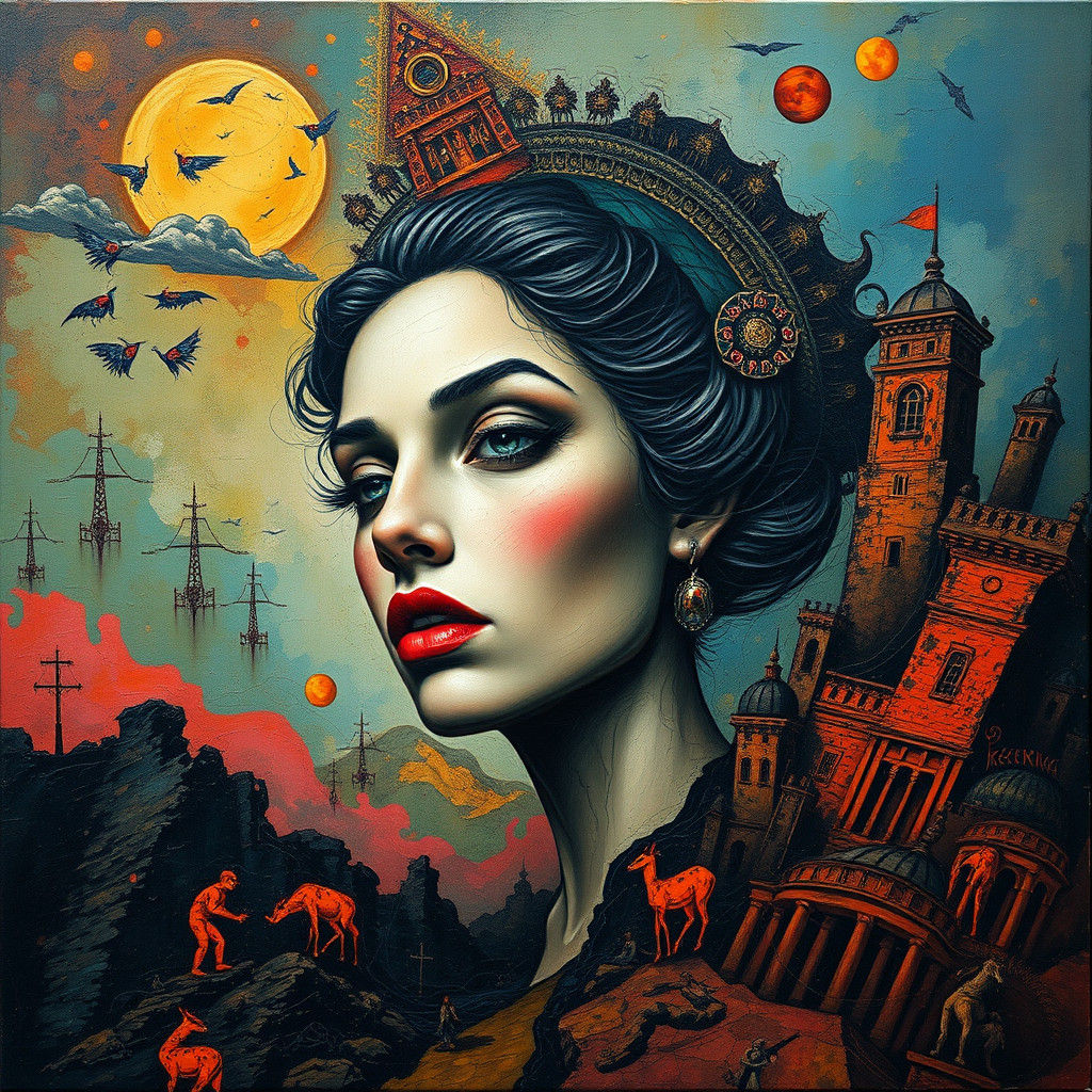 Surreal Dystopian Queen in Heavy Metal Impasto Style