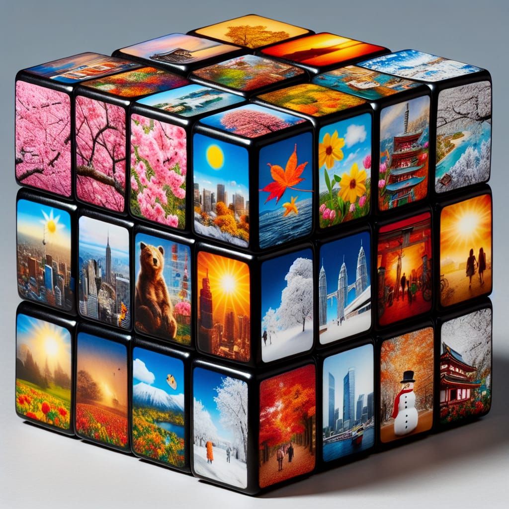 Surreal Rubik's Cube: Seasons Around the World