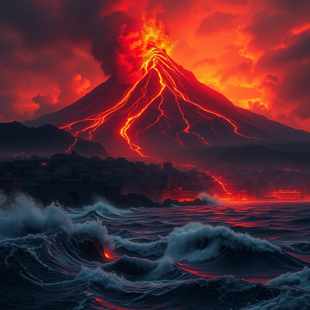 Pompeii's Destruction by Vesuvius, Dark Fantasy Concept Art