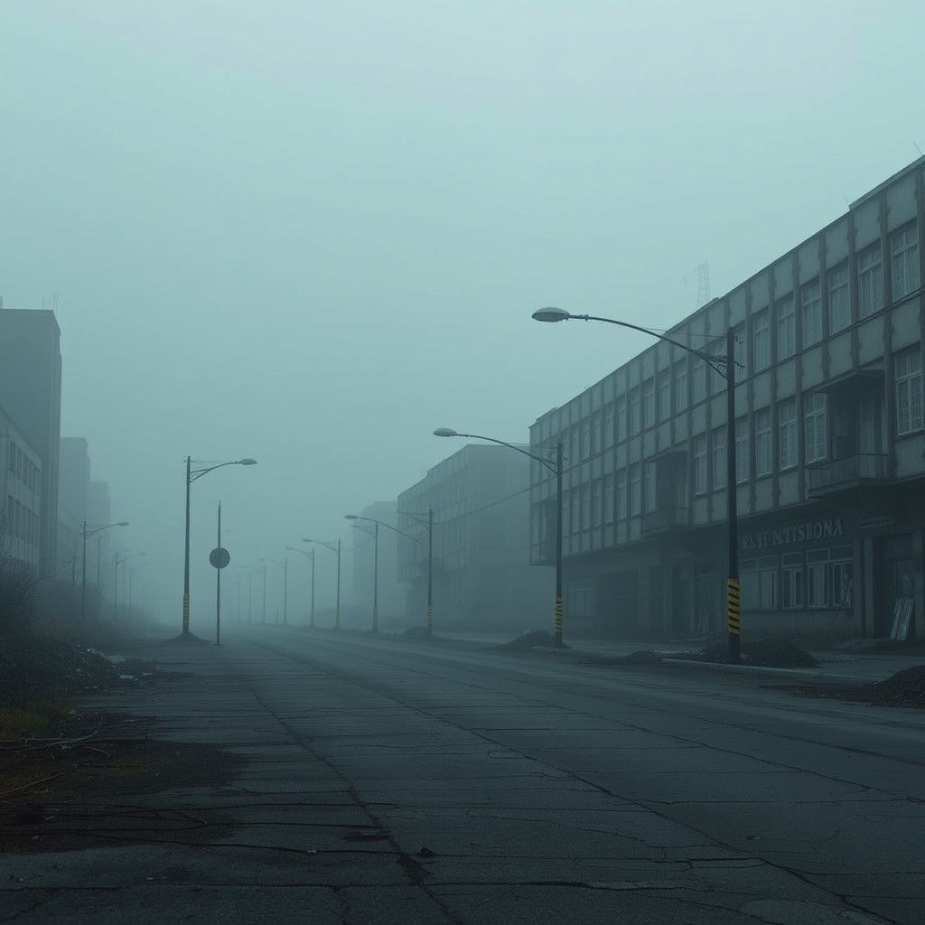 Dystopian North Korean Street Scene in Haunting Style