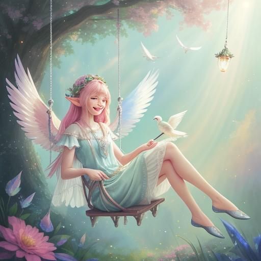 Elf on a Swing Fantasy Illustration