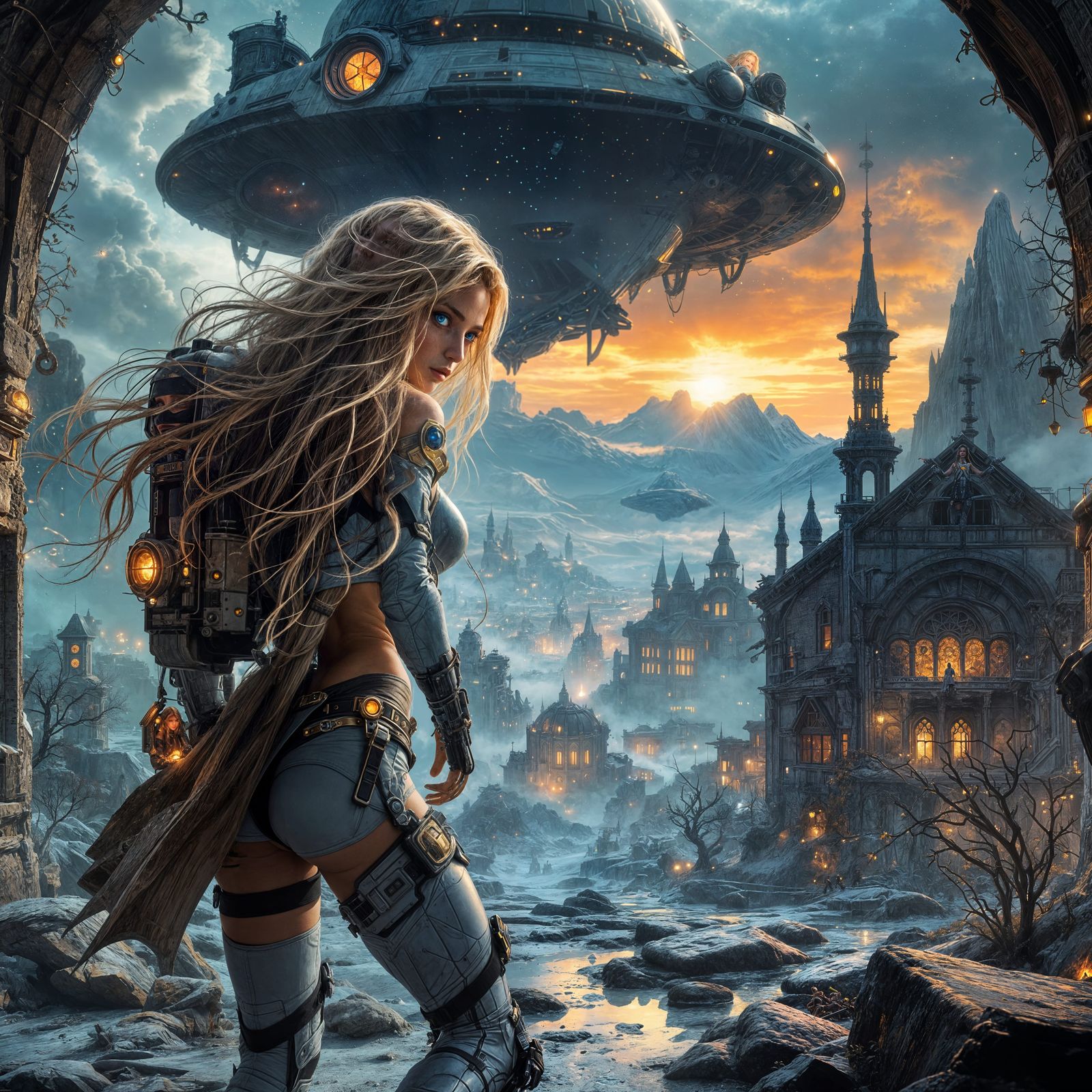 Space Huntress Seeks Treasure in Abandoned Town