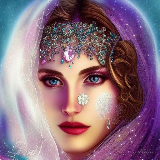 Gem Goddess with Veil: Hyper-Realistic Digital Art