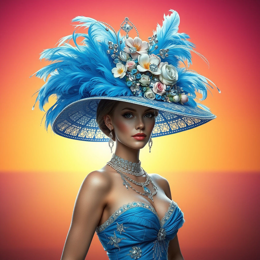 Majestic Lady in Extravagant Blue Hat
