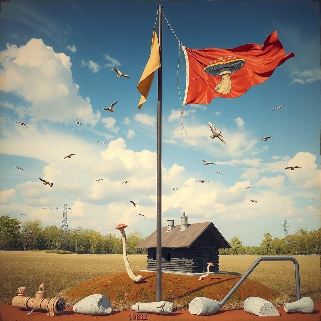 Ethereal Industrial Wonderland: Whimsical Mushroom Landscape