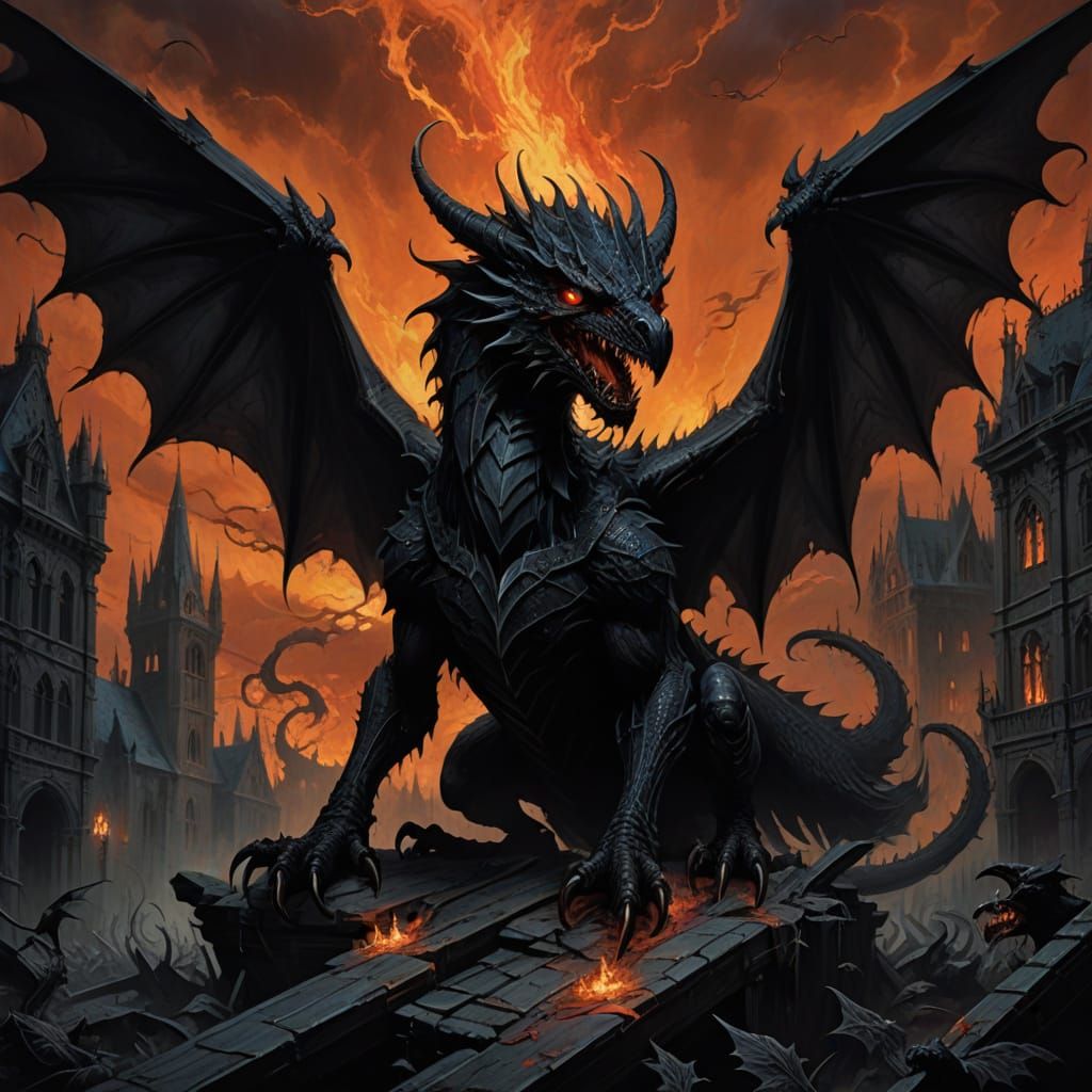 Demonic Shadowfire Wyvern in Gothic Style