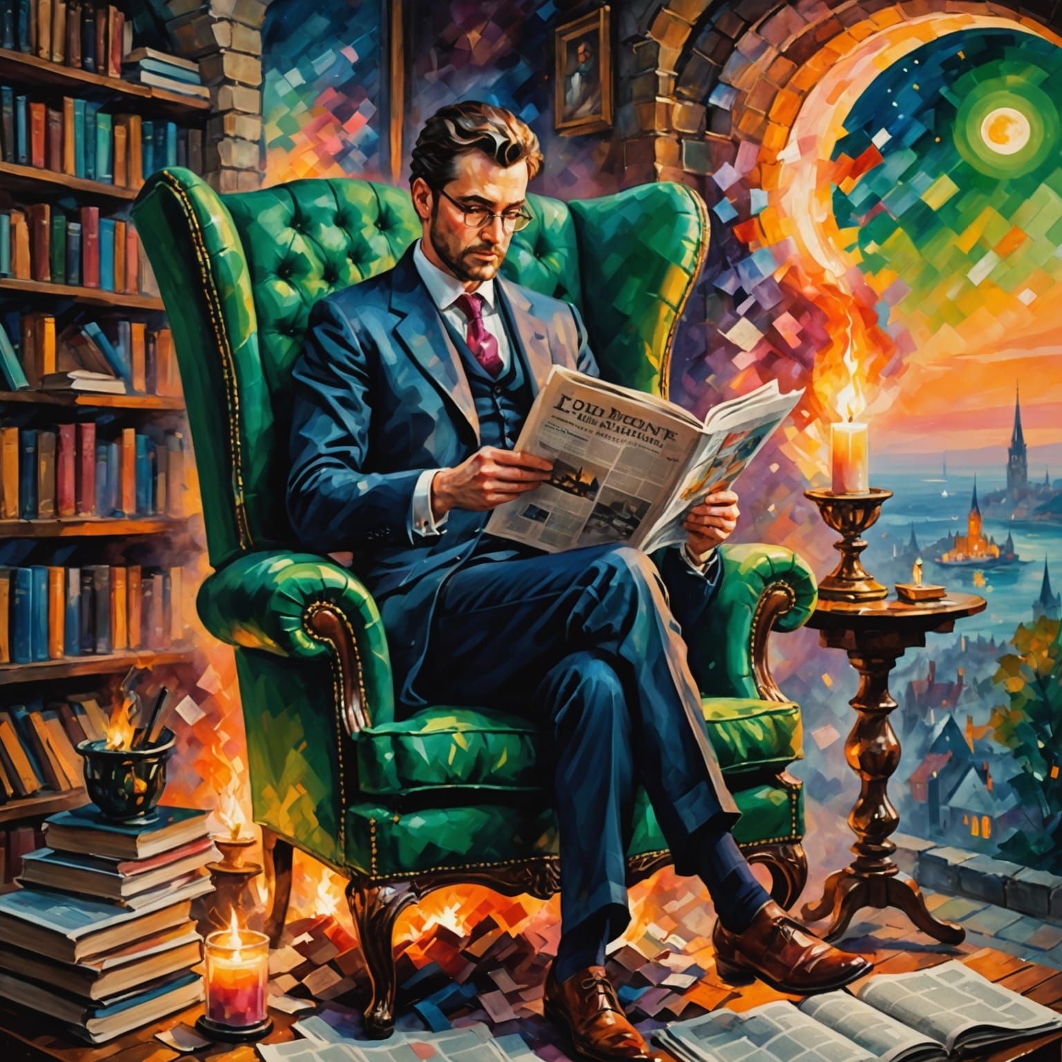 A Man Reads in a Dramatic, Surreal Setting