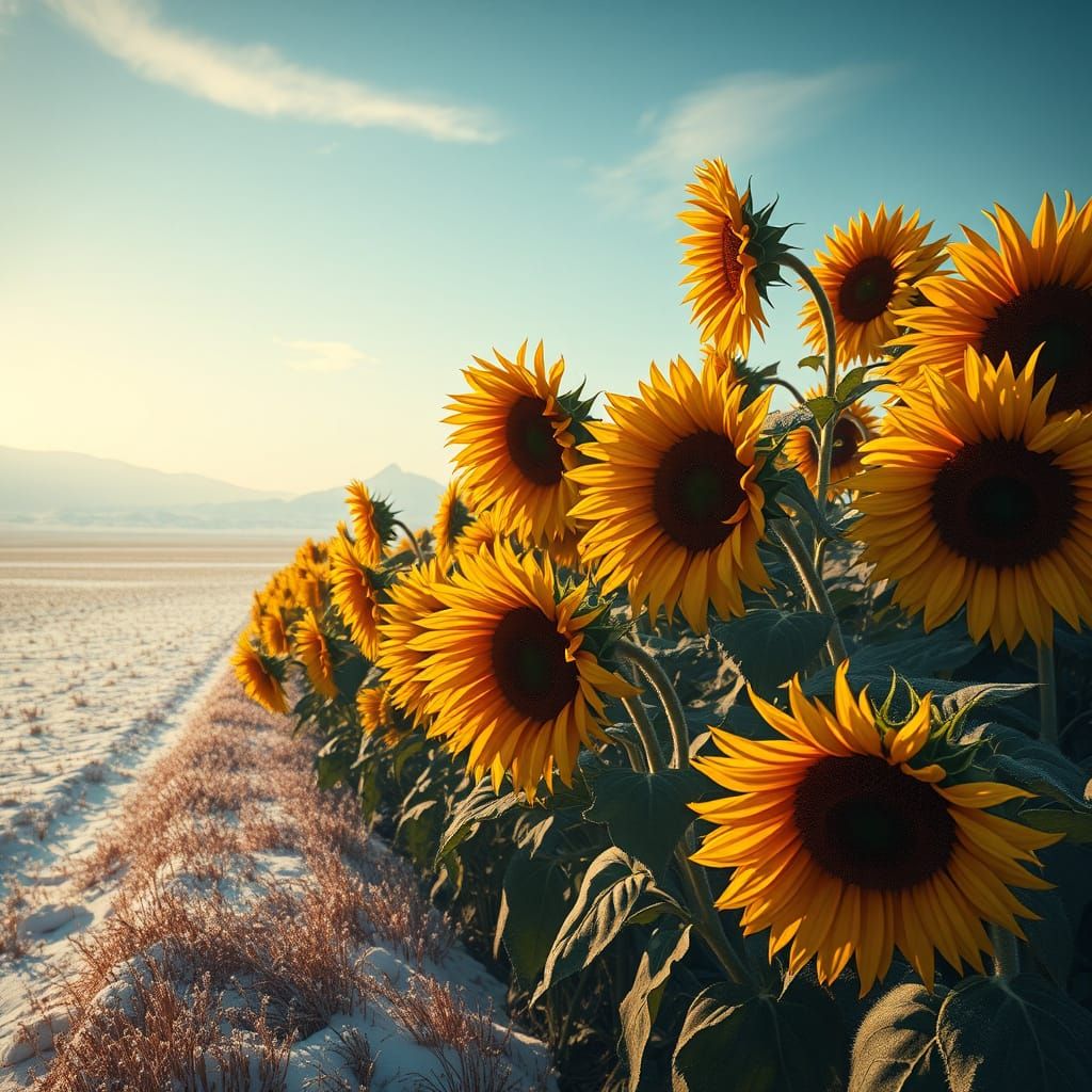 Seasons in Flux: Sunflowers Meet Winter's Desolation