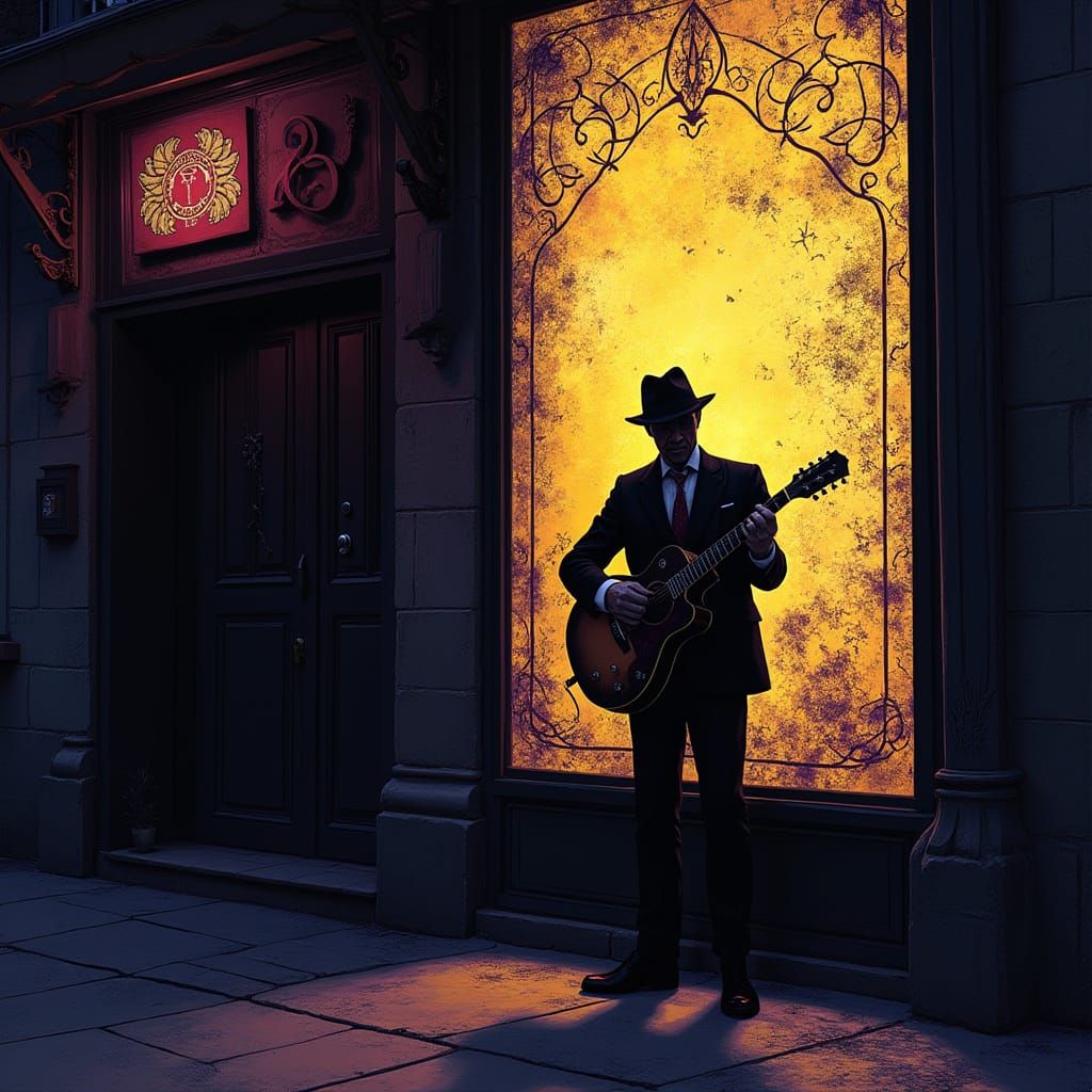 Bluesman Silhouette with Kintsugi Window
