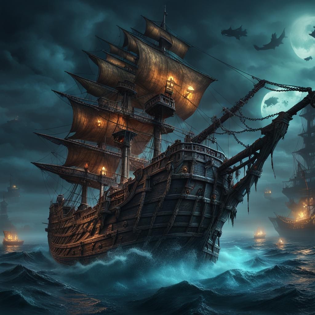 Haunted Pirate Ship on Ghostly Waters