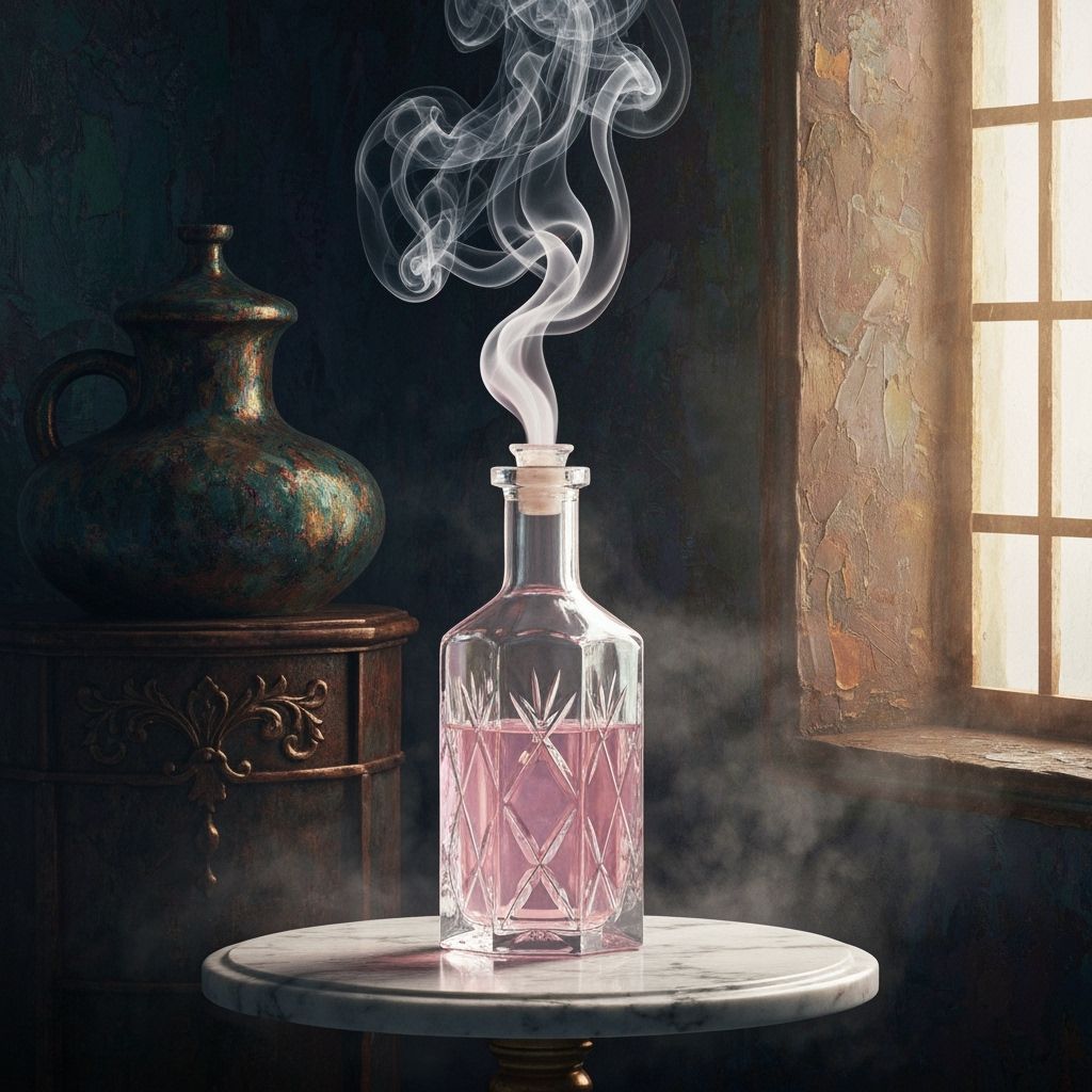 Crystal Bottle with Pink Elixir in Moody Wizard's Lair
