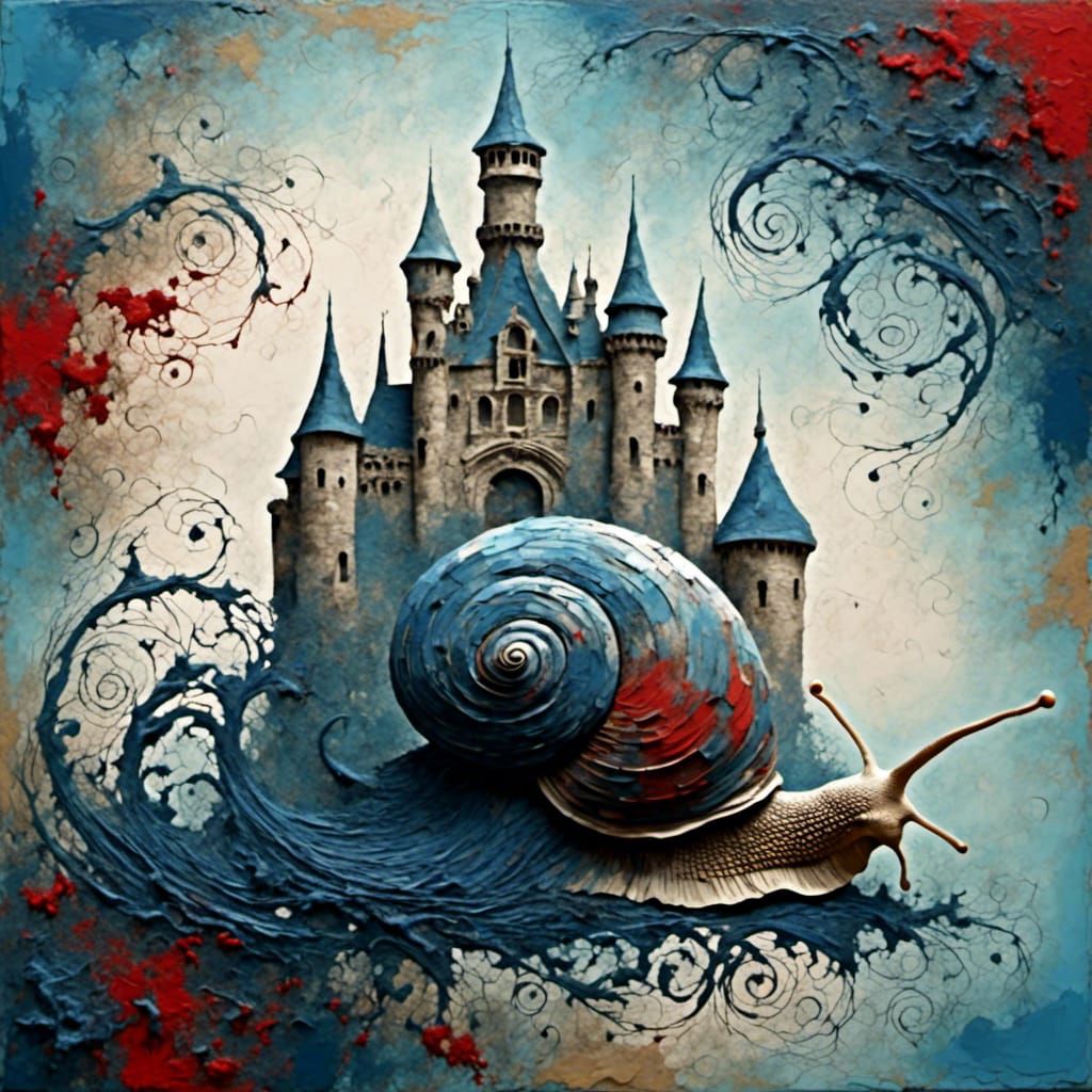 Giant Snail Guards Gothic Castle with Fractal Designs
